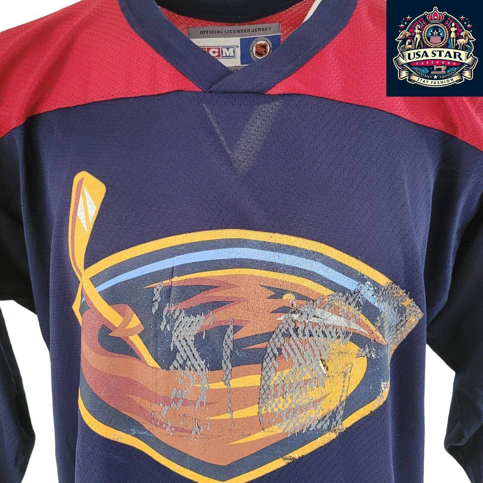 Rare Atlanta Thrashers Jersey Size L - Comfortable Navy Blue CCM Fabric for Ice Hockey Fans - USASTARFASHION