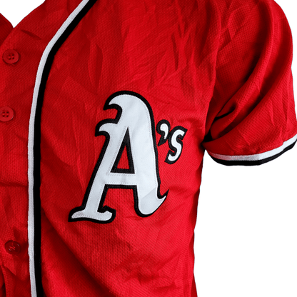 Red A’s Majestic Athletic Jersey - Men’s Medium 2, 100% Polyester, Used, Made in Canada - USASTARFASHION
