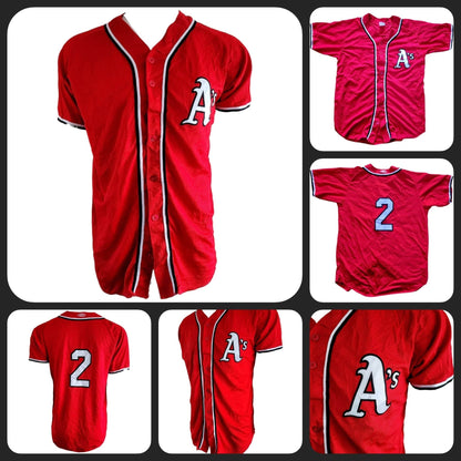 Red A’s Majestic Athletic Jersey - Men’s Medium 2, 100% Polyester, Used, Made in Canada - USASTARFASHION