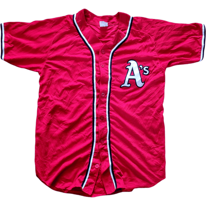 Red A’s Majestic Athletic Jersey - Men’s Medium 2, 100% Polyester, Used, Made in Canada - USASTARFASHION