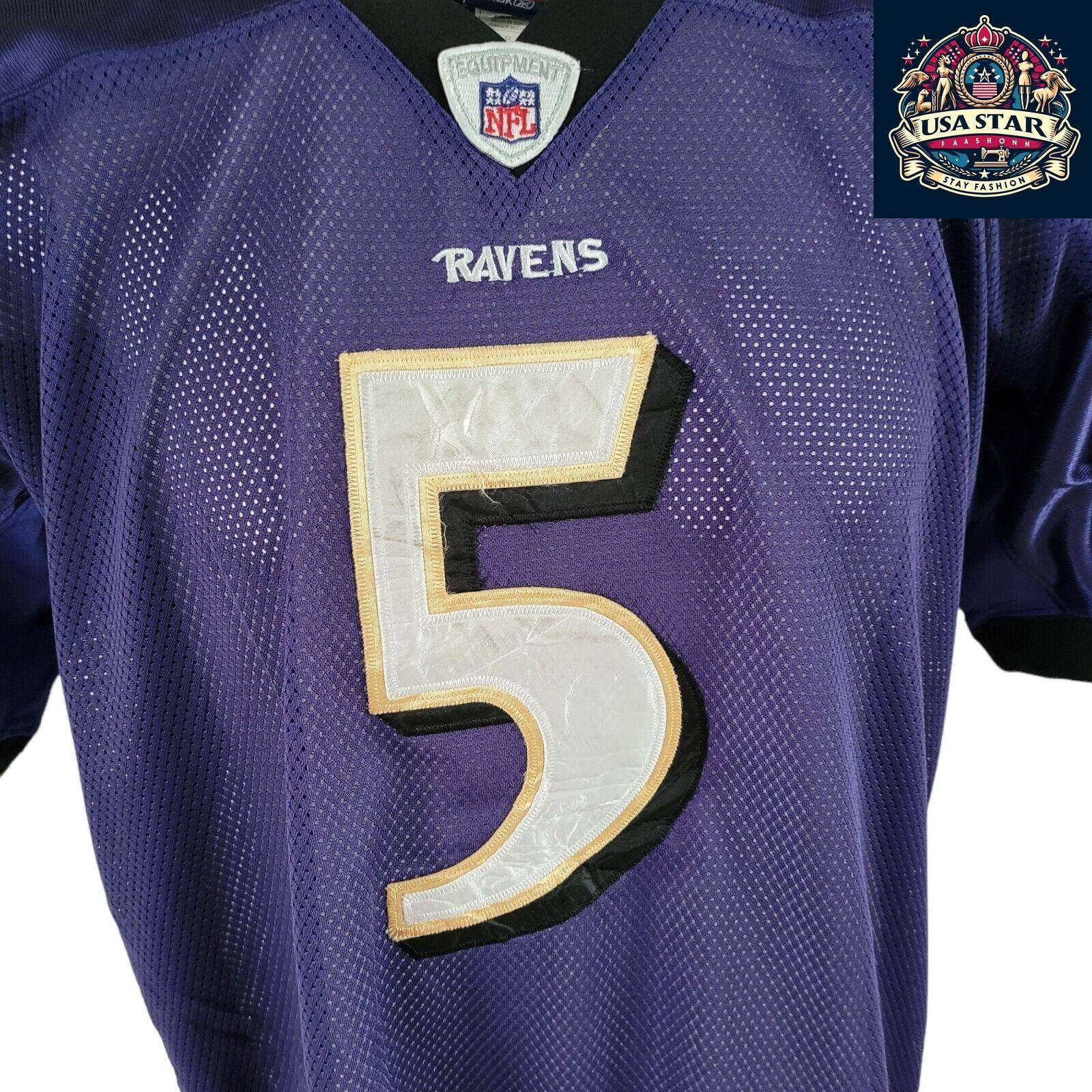 Reebok Baltimore Ravens Jersey Shirt Purple Men’s Size 56 5 Flacco Authentic Design - USASTARFASHION