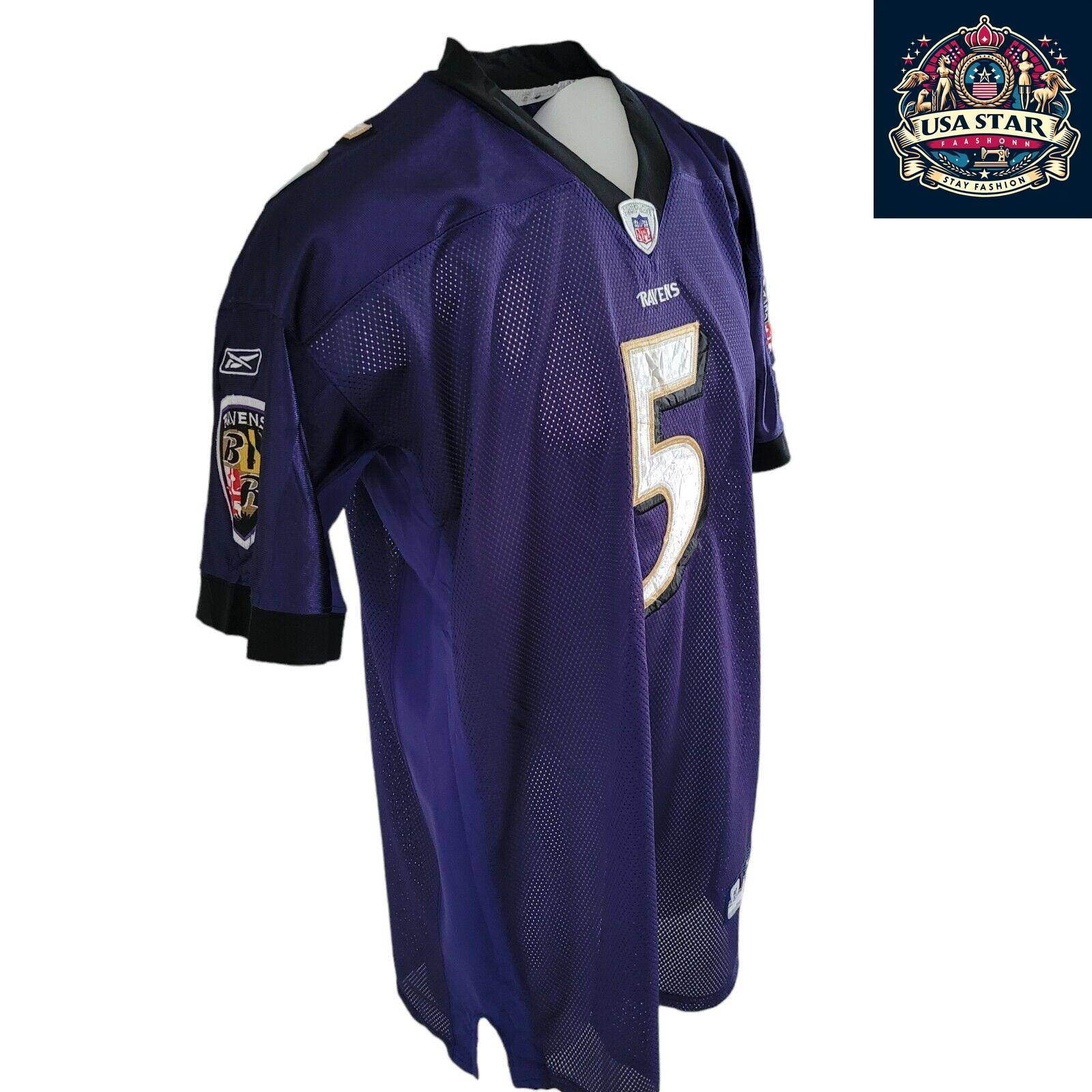 Reebok Baltimore Ravens Jersey Shirt Purple Men’s Size 56 5 Flacco Authentic Design - USASTARFASHION