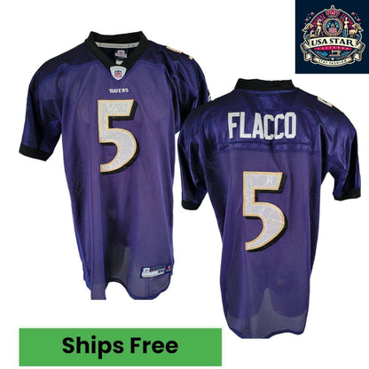 Reebok Baltimore Ravens Jersey Shirt Purple Men’s Size 56 5 Flacco Authentic Design - USASTARFASHION
