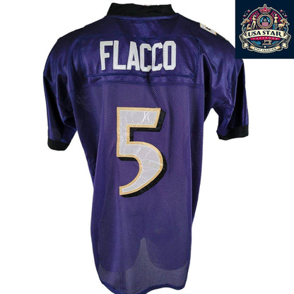 Reebok Baltimore Ravens Jersey Shirt Purple Men’s Size 56 5 Flacco Authentic Design - USASTARFASHION