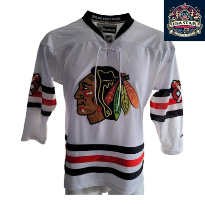 Reebok Chicago Blackhawks Youth Jersey L/XL - Vintage White Design with Iconic Logo - USASTARFASHION