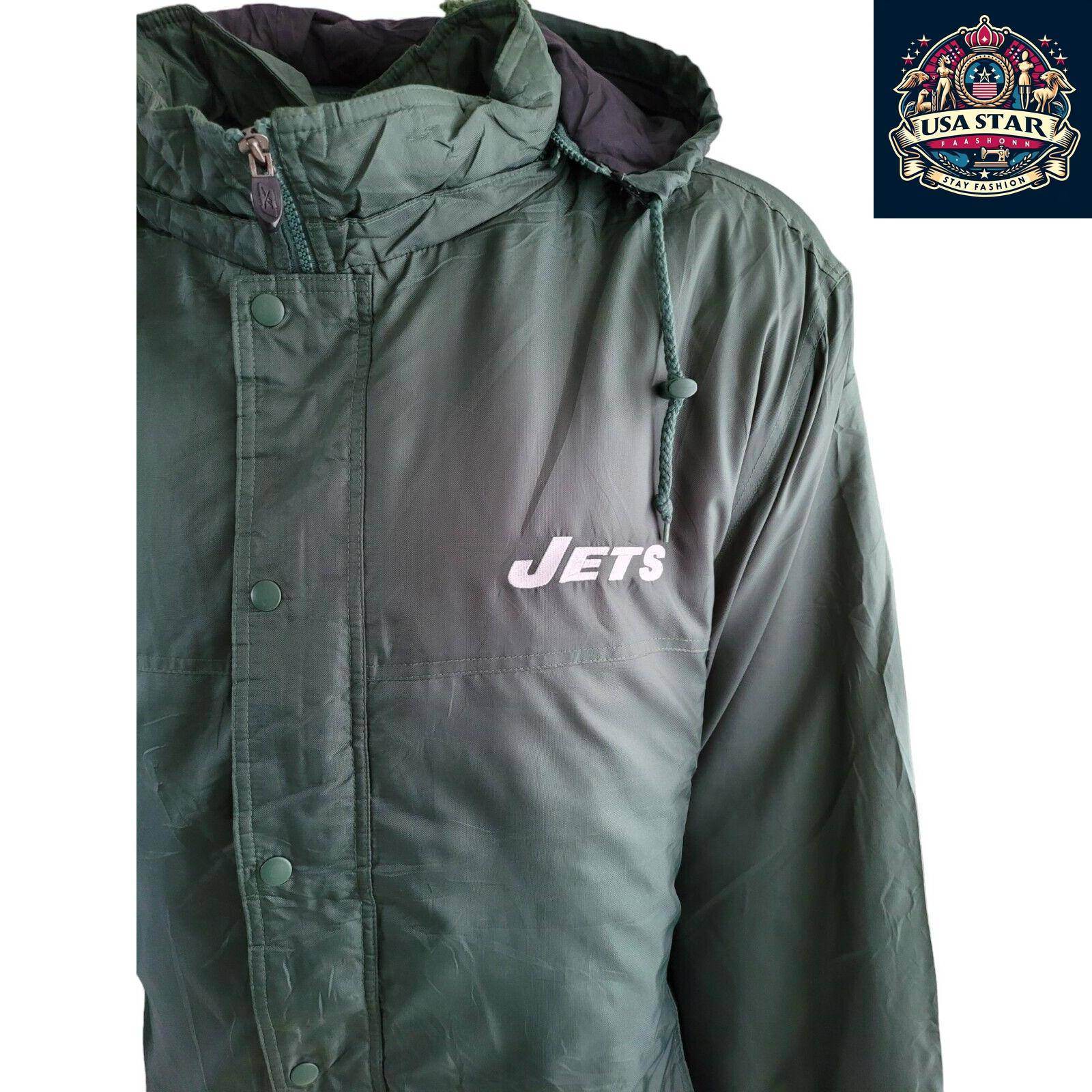 Reebok NFL NY Jets Vintage Baseball Jacket 2XL with Removable Hoodie, Team Logos & Pockets - USASTARFASHION