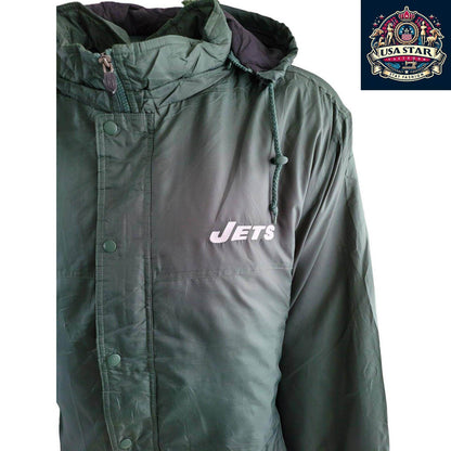 Reebok NFL NY Jets Vintage Baseball Jacket 2XL with Removable Hoodie, Team Logos & Pockets - USASTARFASHION