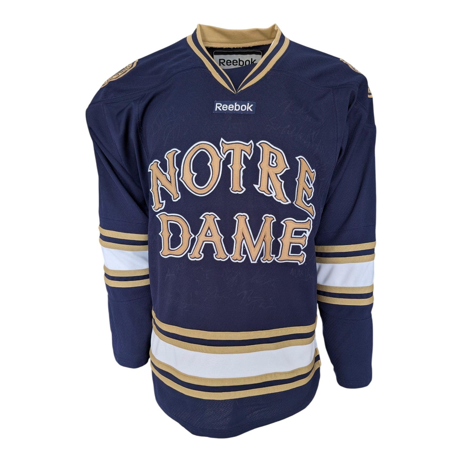 Reebok Notre Dame Ice Hockey Jersey — Navy/Gold — Size S/P - USASTARFASHION