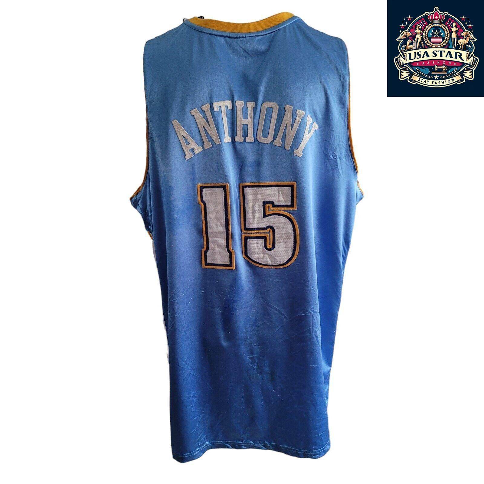 Reebok Vintage Denver Nuggets 15 Anthony Jersey 90s Sz 56 XXL Retro Sportswear - USASTARFASHION