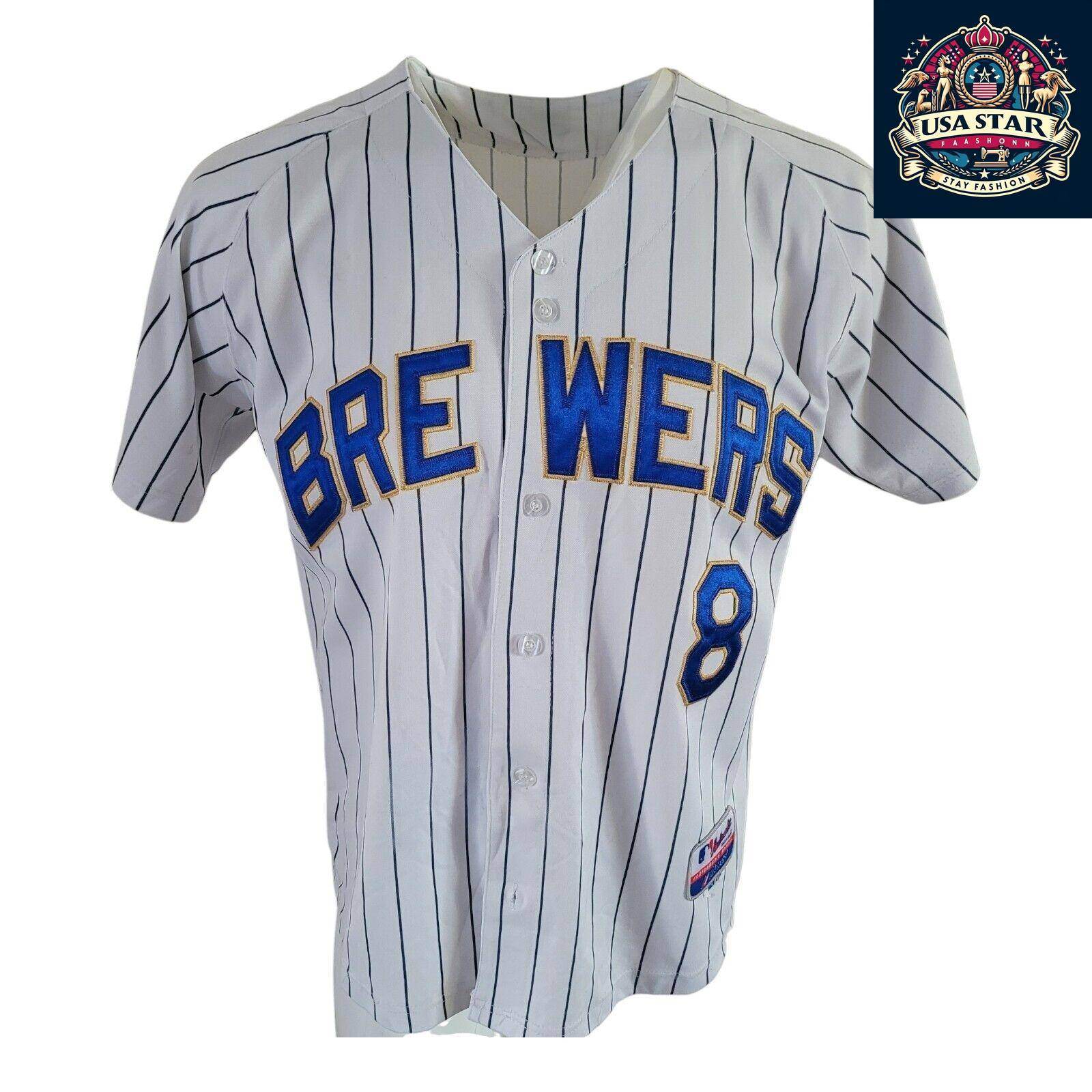 Ryan Braun 8 Milwaukee Brewers Majestic V - Neck T-Shirt, Size M, Vintage Condition, Iconic Design, Milwaukee Brewers Apparel - USASTARFASHION