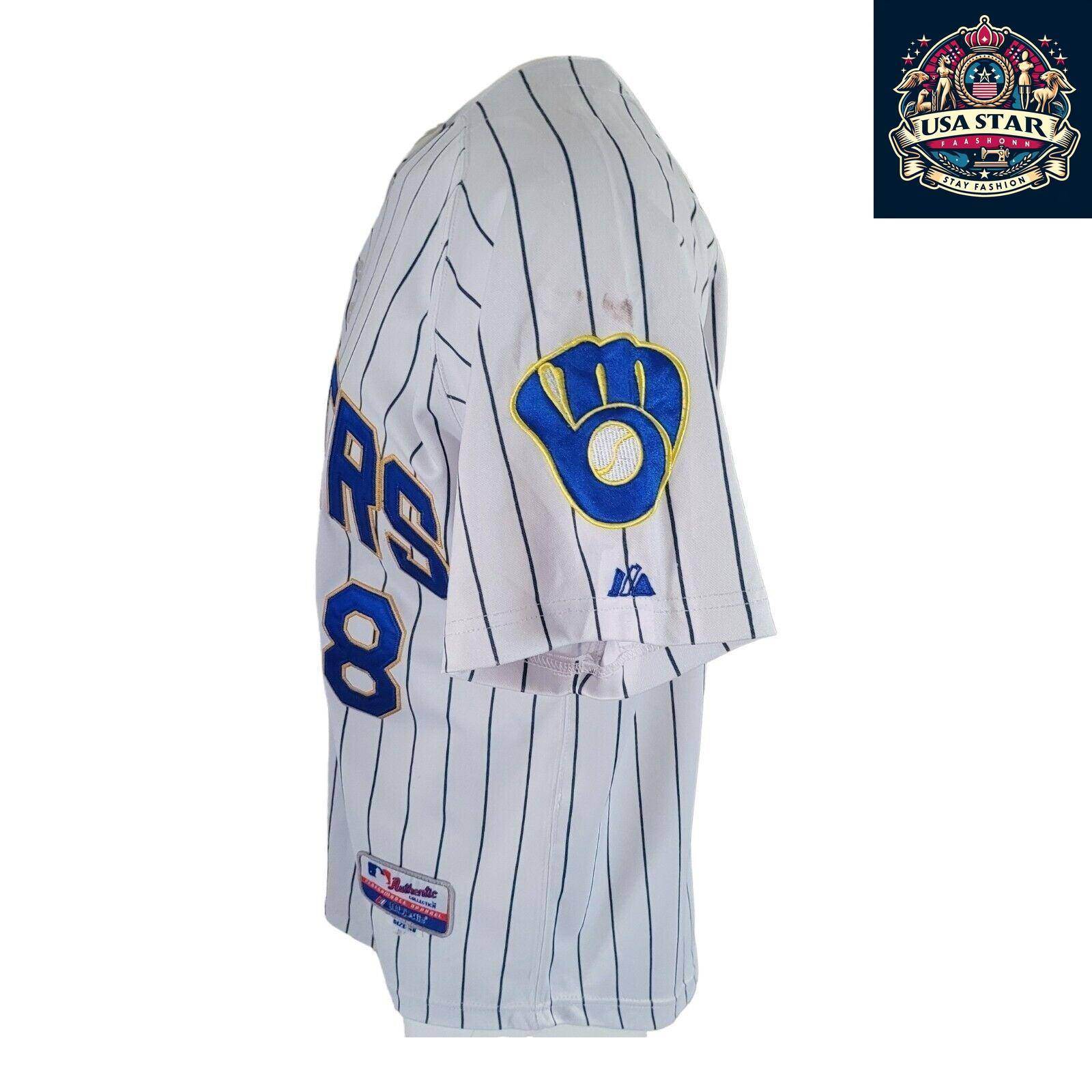 Ryan Braun 8 Milwaukee Brewers Majestic V - Neck T-Shirt, Size M, Vintage Condition, Iconic Design, Milwaukee Brewers Apparel - USASTARFASHION