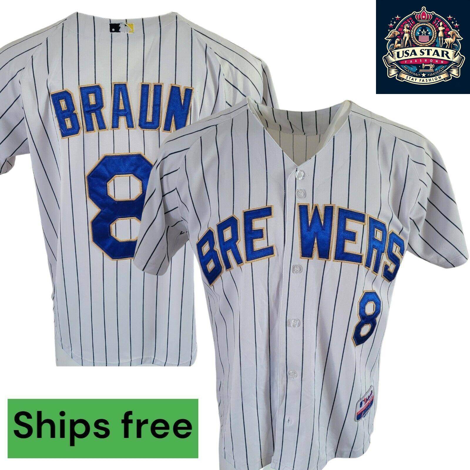 Ryan Braun 8 Milwaukee Brewers Majestic V - Neck T-Shirt, Size M, Vintage Condition, Iconic Design, Milwaukee Brewers Apparel - USASTARFASHION