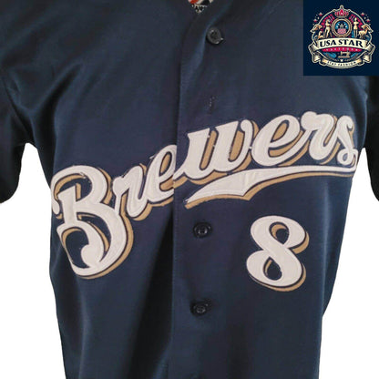 Ryan Braun T-Shirt 8 Milwaukee Brewers 40th Anniversary Majestic Tee Sz M Navy Blue Short Sleeve - USASTARFASHION