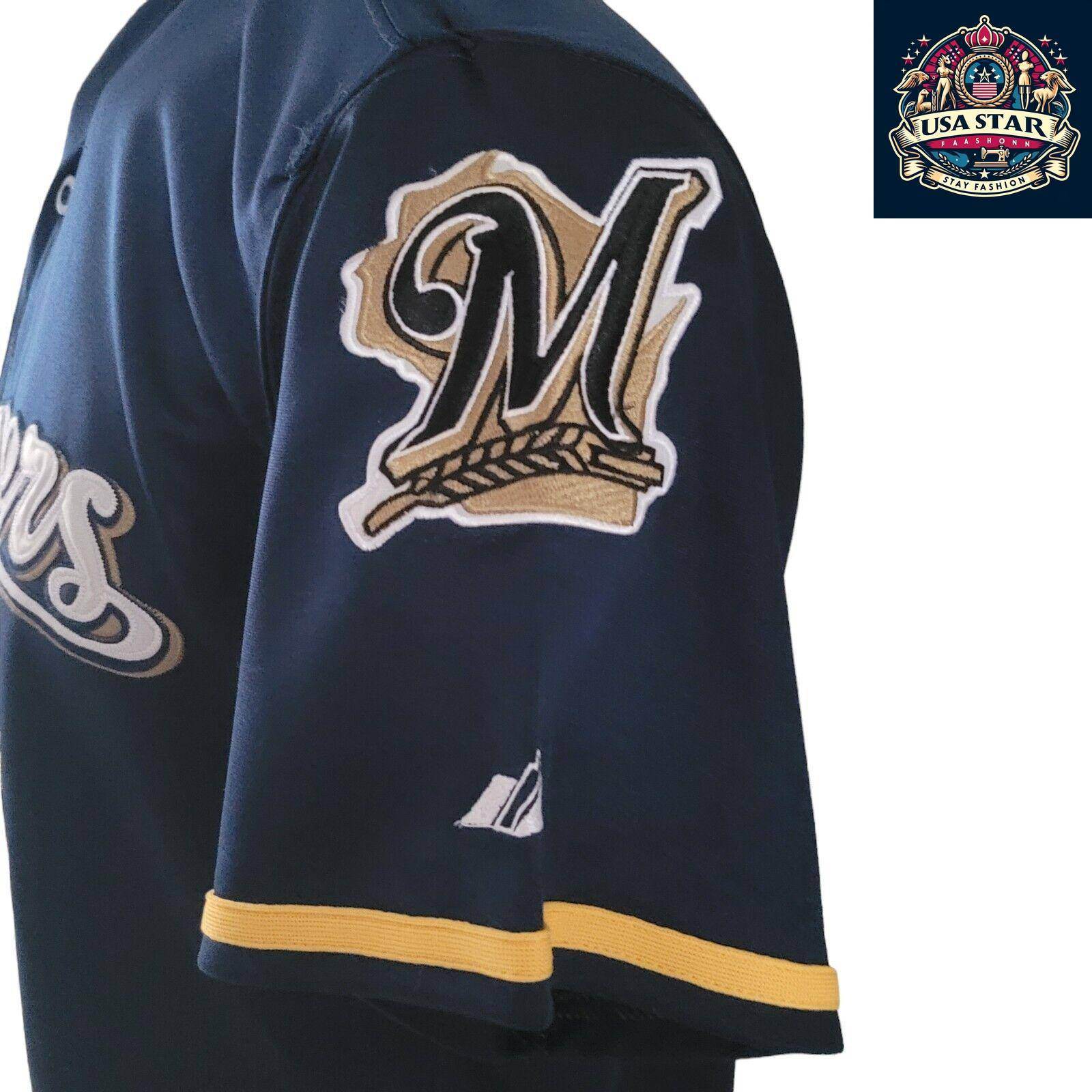 Ryan Braun T-Shirt 8 Milwaukee Brewers 40th Anniversary Majestic Tee Sz M Navy Blue Short Sleeve - USASTARFASHION