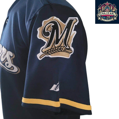 Ryan Braun T-Shirt 8 Milwaukee Brewers 40th Anniversary Majestic Tee Sz M Navy Blue Short Sleeve - USASTARFASHION