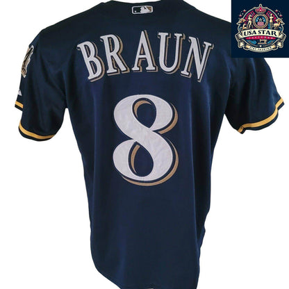 Ryan Braun T-Shirt 8 Milwaukee Brewers 40th Anniversary Majestic Tee Sz M Navy Blue Short Sleeve - USASTARFASHION