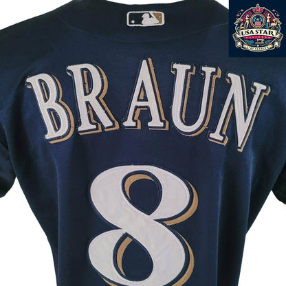 Ryan Braun T-Shirt 8 Milwaukee Brewers 40th Anniversary Majestic Tee Sz M Navy Blue Short Sleeve - USASTARFASHION