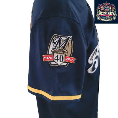 Ryan Braun T-Shirt 8 Milwaukee Brewers 40th Anniversary Majestic Tee Sz M Navy Blue Short Sleeve - USASTARFASHION