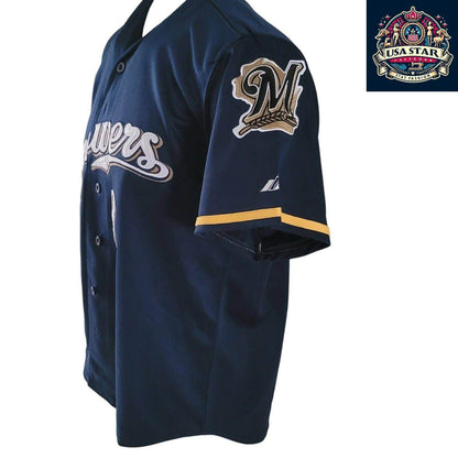 Ryan Braun T-Shirt 8 Milwaukee Brewers 40th Anniversary Majestic Tee Sz M Navy Blue Short Sleeve - USASTARFASHION