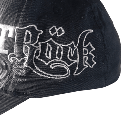 Saltrock Snapback Cap - Black Elastic - Fit With Embroidered Gothic Script Logo, One Size Fits Most - USASTARFASHION