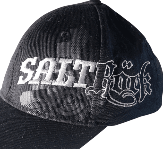 Saltrock Snapback Cap - Black Elastic - Fit With Embroidered Gothic Script Logo, One Size Fits Most - USASTARFASHION