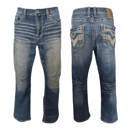 Salvage Supply Co. Jeans 34x30 Anarchy Straight Relaxed Fit Blue Buckle Distress - USASTARFASHION
