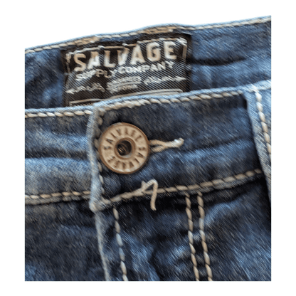 Salvage Supply Co. Jeans 34x30 Anarchy Straight Relaxed Fit Blue Buckle Distress - USASTARFASHION