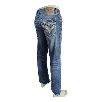 Salvage Supply Co. Jeans 34x30 Anarchy Straight Relaxed Fit Blue Buckle Distress - USASTARFASHION