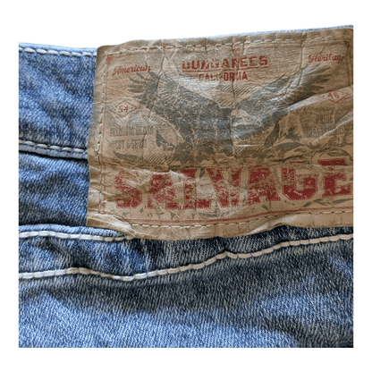 Salvage Supply Co. Jeans 34x30 Anarchy Straight Relaxed Fit Blue Buckle Distress - USASTARFASHION