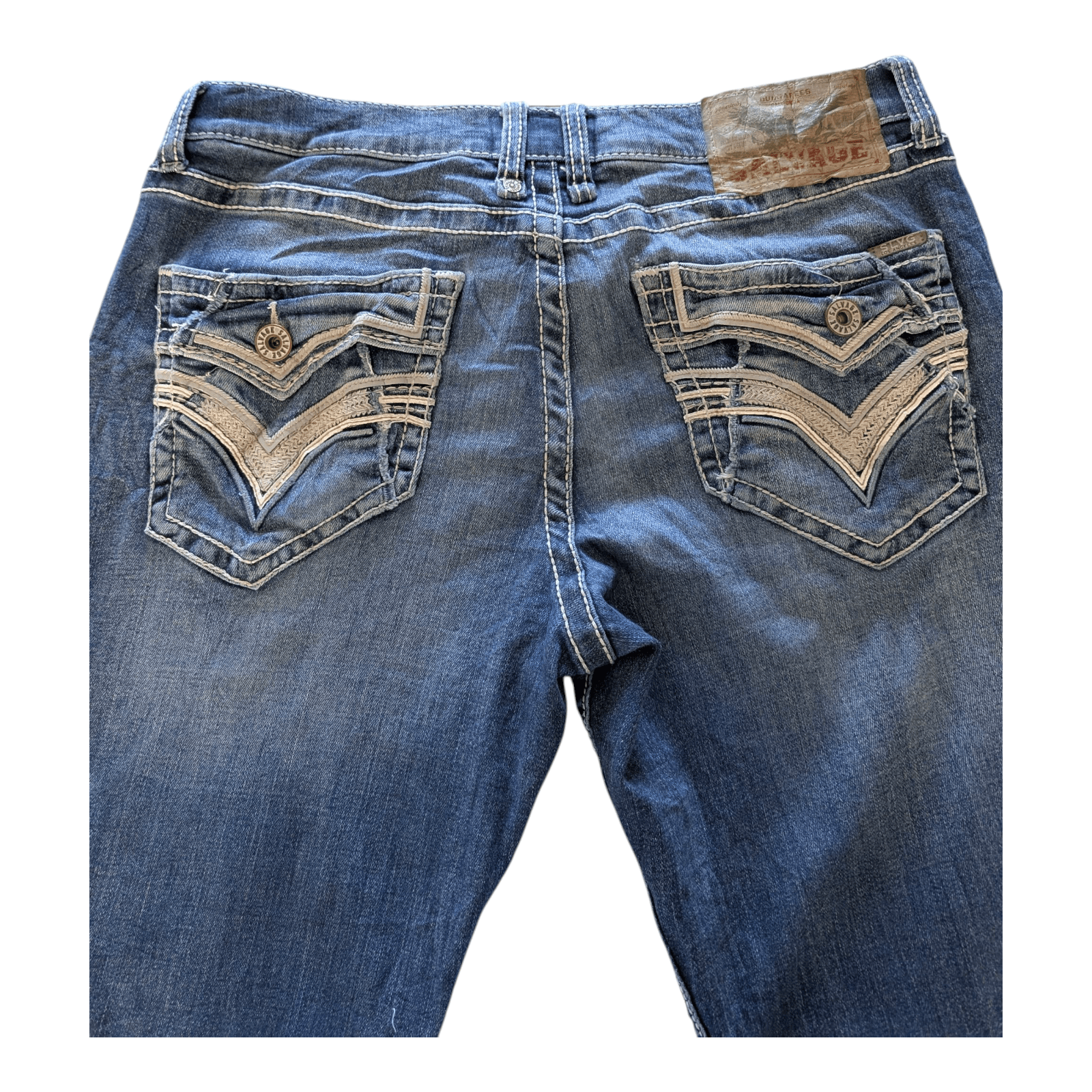 Salvage Supply Co. Jeans 34x30 Anarchy Straight Relaxed Fit Blue Buckle Distress - USASTARFASHION