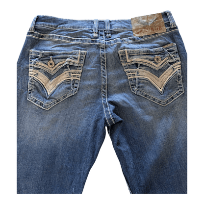 Salvage Supply Co. Jeans 34x30 Anarchy Straight Relaxed Fit Blue Buckle Distress - USASTARFASHION