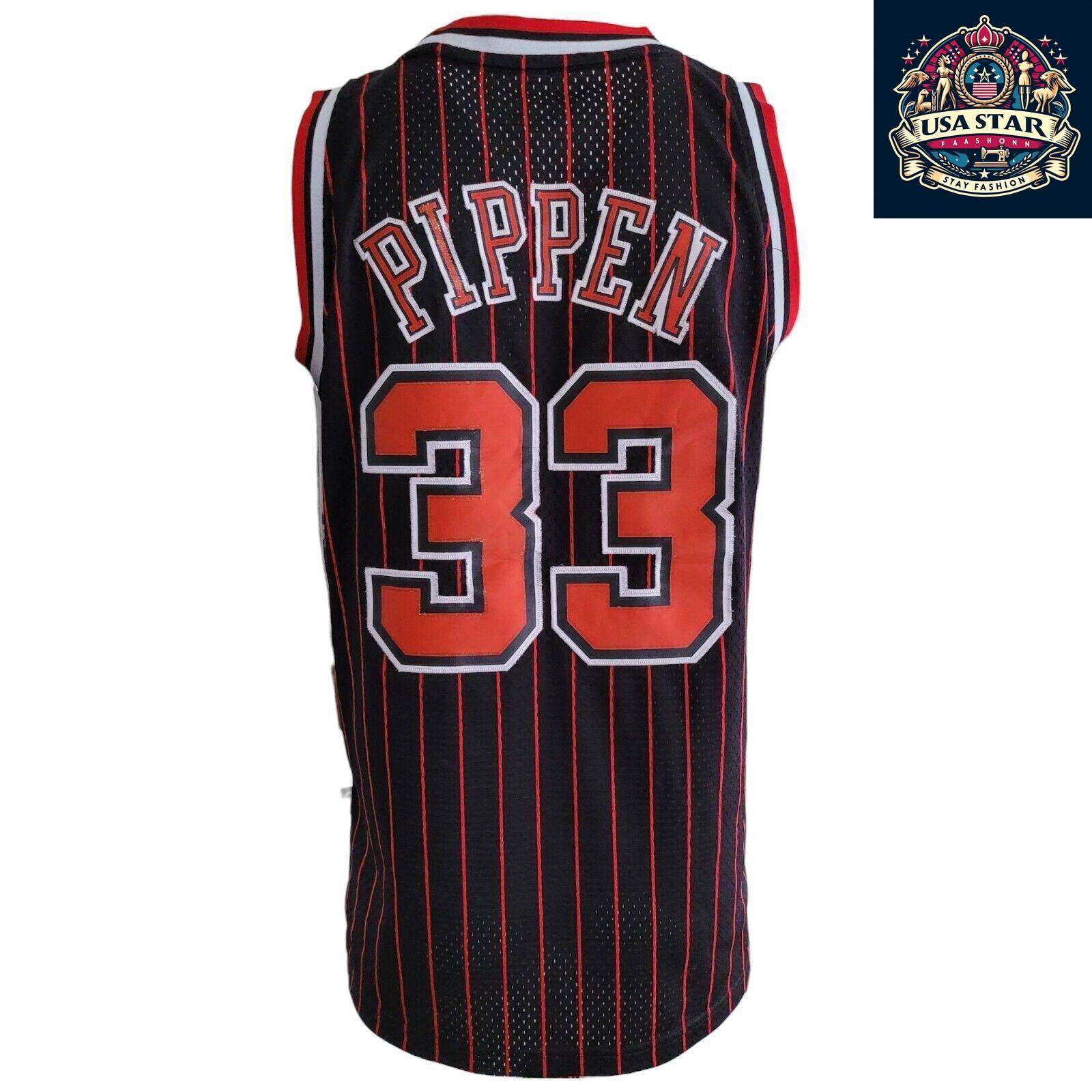 Scottie Pippen 33 Chicago Bulls Jersey - Black Red Pinstripe Vintage M - NBA Apparel - USASTARFASHION