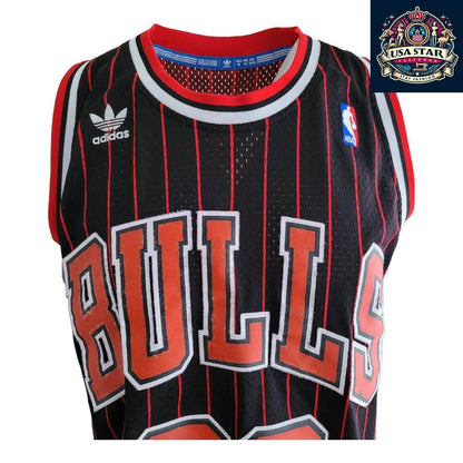 Scottie Pippen 33 Chicago Bulls Jersey - Black Red Pinstripe Vintage M - NBA Apparel - USASTARFASHION