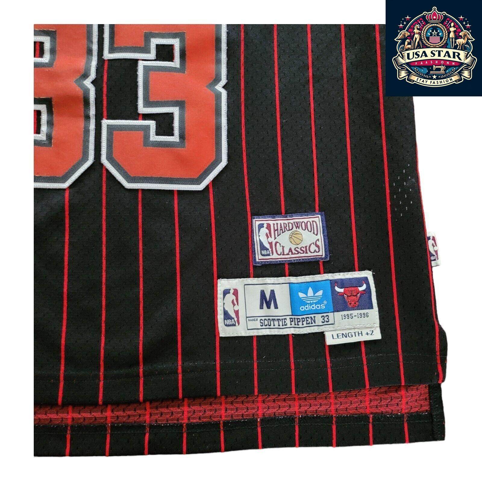 Scottie Pippen 33 Chicago Bulls Jersey - Black Red Pinstripe Vintage M - NBA Apparel - USASTARFASHION