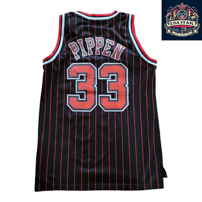Scottie Pippen 33 Chicago Bulls Jersey - Black Red Pinstripe Vintage M - NBA Apparel - USASTARFASHION