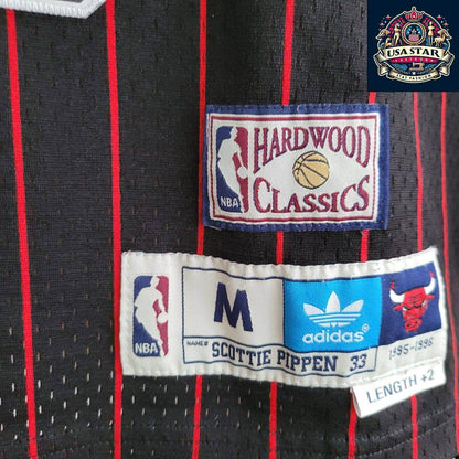 Scottie Pippen 33 Chicago Bulls Jersey - Black Red Pinstripe Vintage M - NBA Apparel - USASTARFASHION