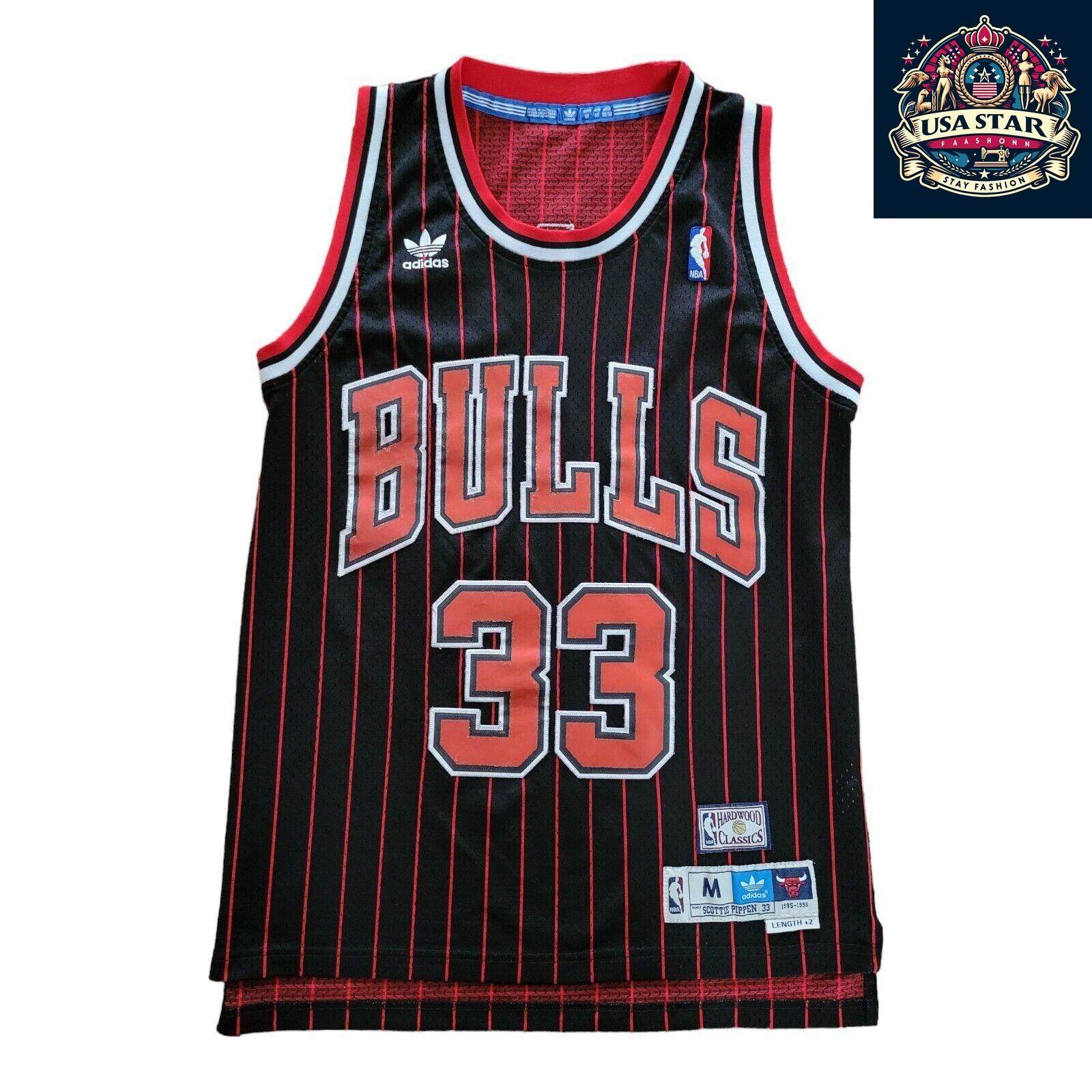 Scottie Pippen 33 Chicago Bulls Jersey - Black Red Pinstripe Vintage M - NBA Apparel - USASTARFASHION