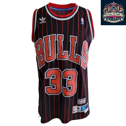 Scottie Pippen 33 Chicago Bulls Jersey - Black Red Pinstripe Vintage M - NBA Apparel - USASTARFASHION