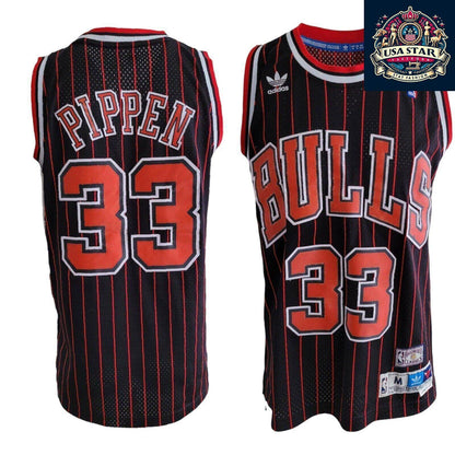 Scottie Pippen 33 Chicago Bulls Jersey - Black Red Pinstripe Vintage M - NBA Apparel - USASTARFASHION