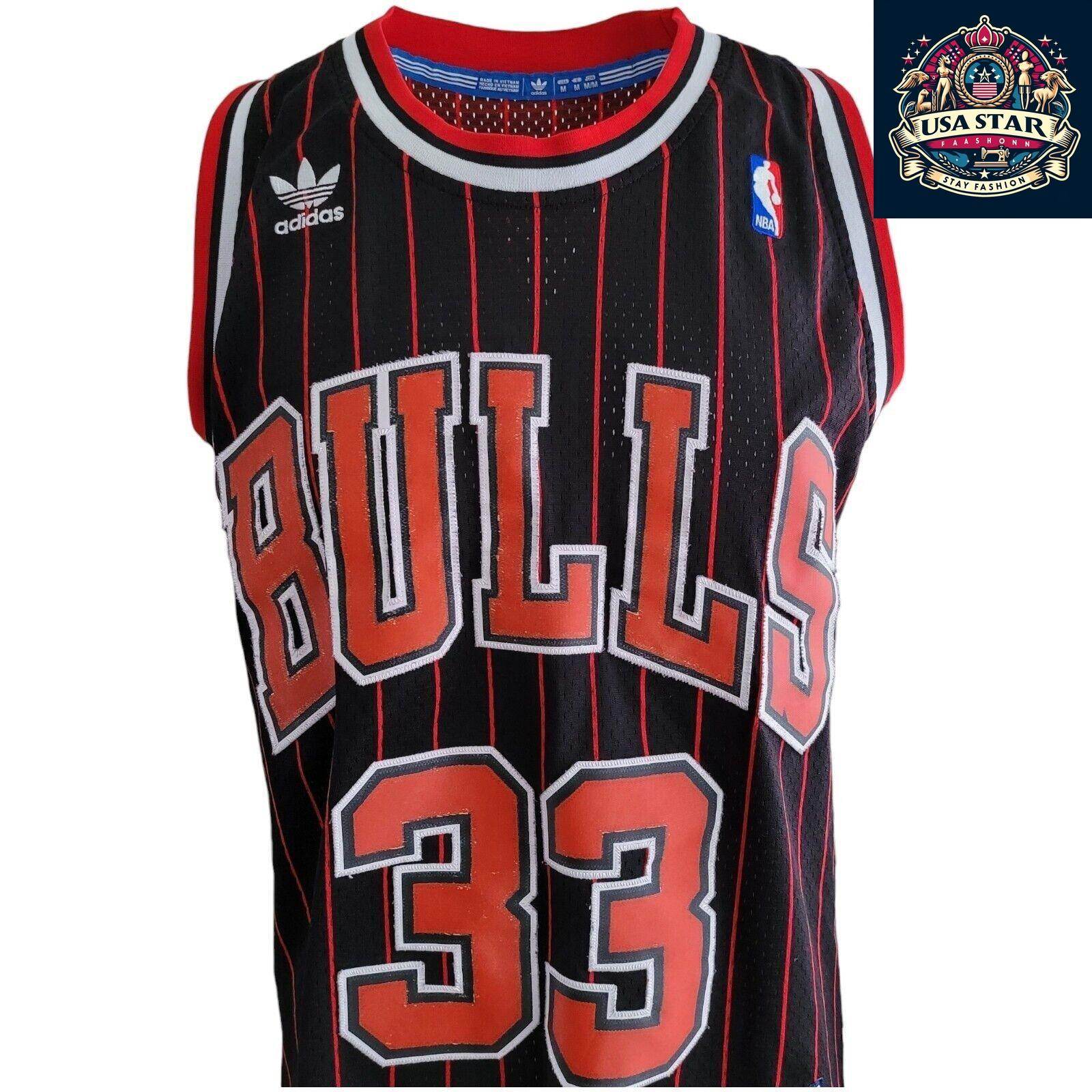 Scottie Pippen 33 Chicago Bulls Jersey - Black Red Pinstripe Vintage M - NBA Apparel - USASTARFASHION