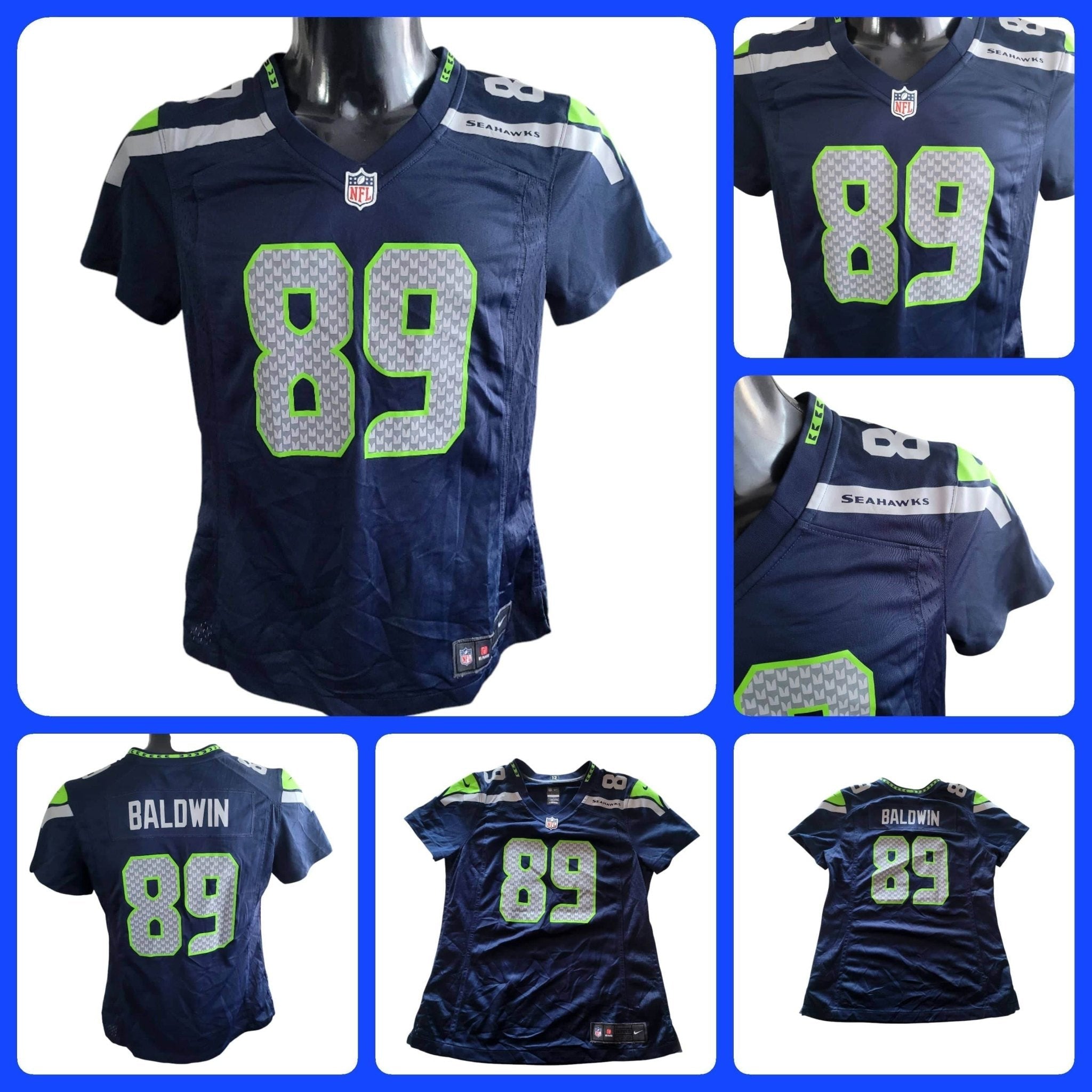 Seattle Seahawks Doug Baldwin Jersey 89 NFL On Field by Nike - Women's Medium, Navy Blue - USASTARFASHION