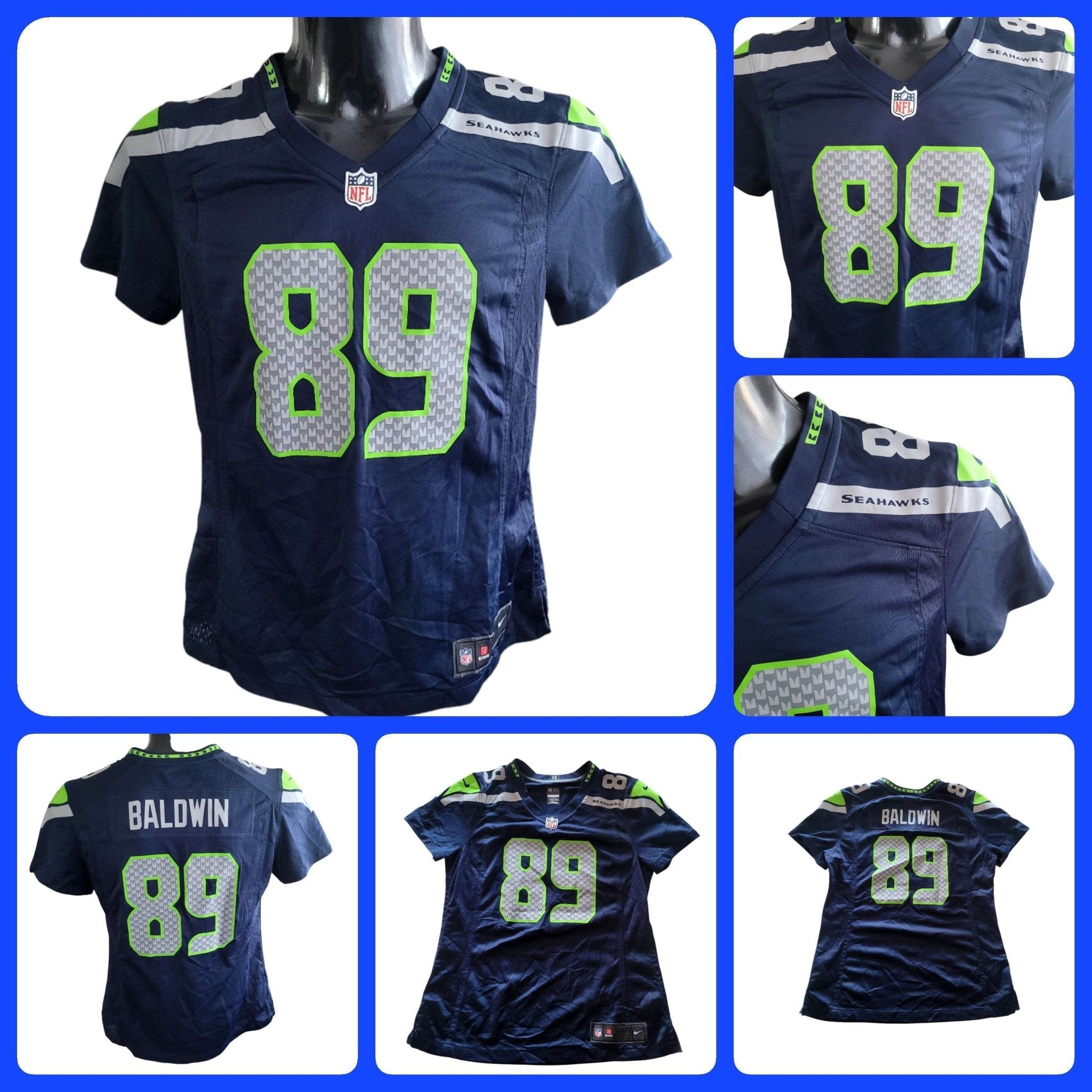 Seattle Seahawks Doug Baldwin Jersey 89 NFL On Field by Nike - Women's Medium, Navy Blue - USASTARFASHION