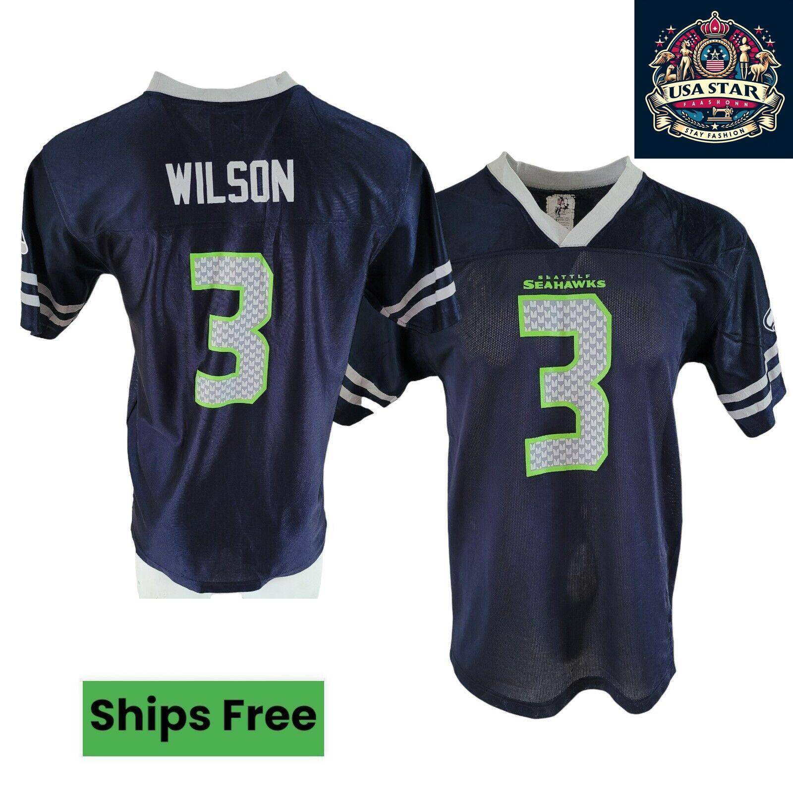 Seattle Seahawks Jersey 3 Russell Wilson Youth XXL (18 - 20) & Adult S - Official NFL Apparel - USASTARFASHION