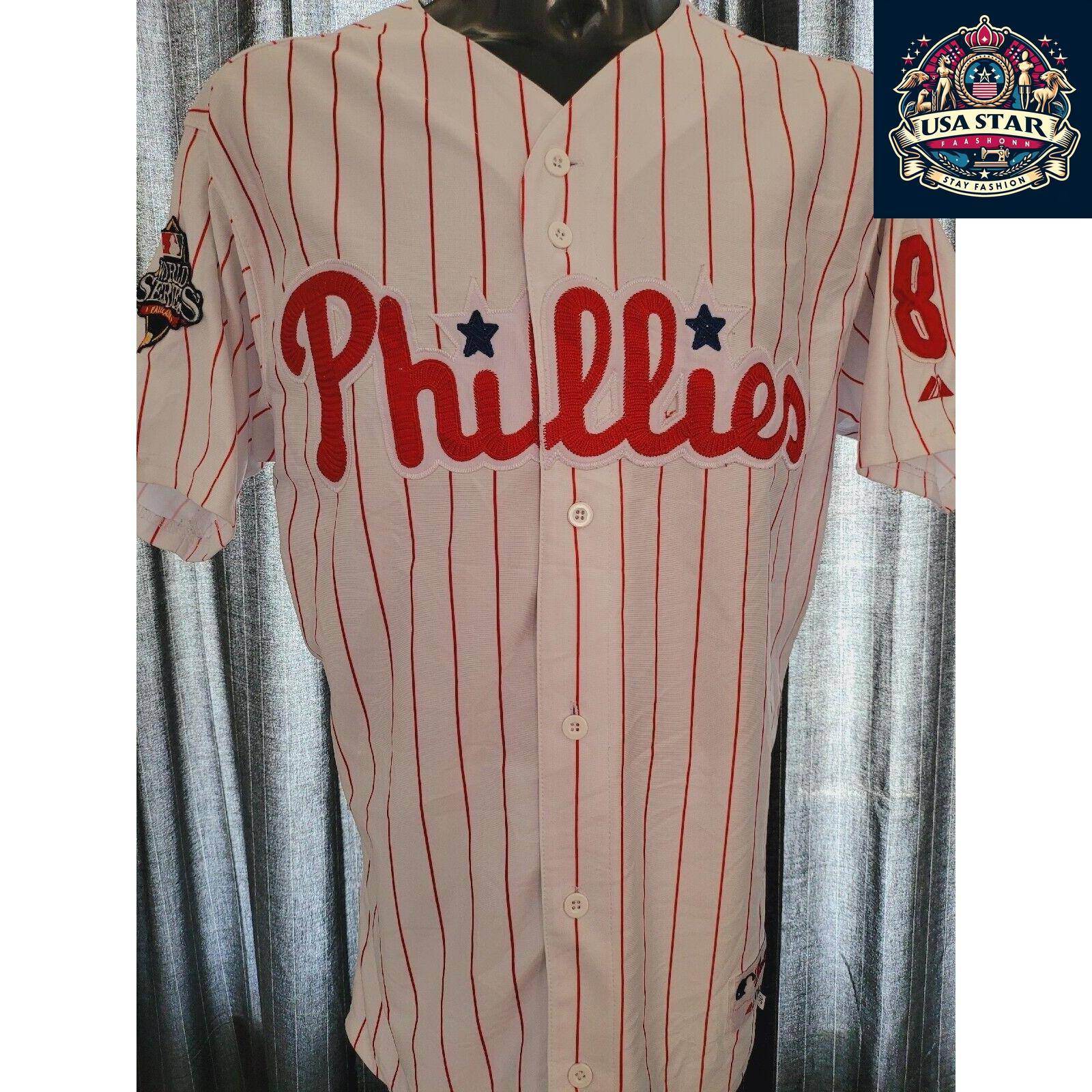 Shane Victorino 8 Vintage Phillies World Series Jersey 2008 Fall Classic Size 50 L - USASTARFASHION