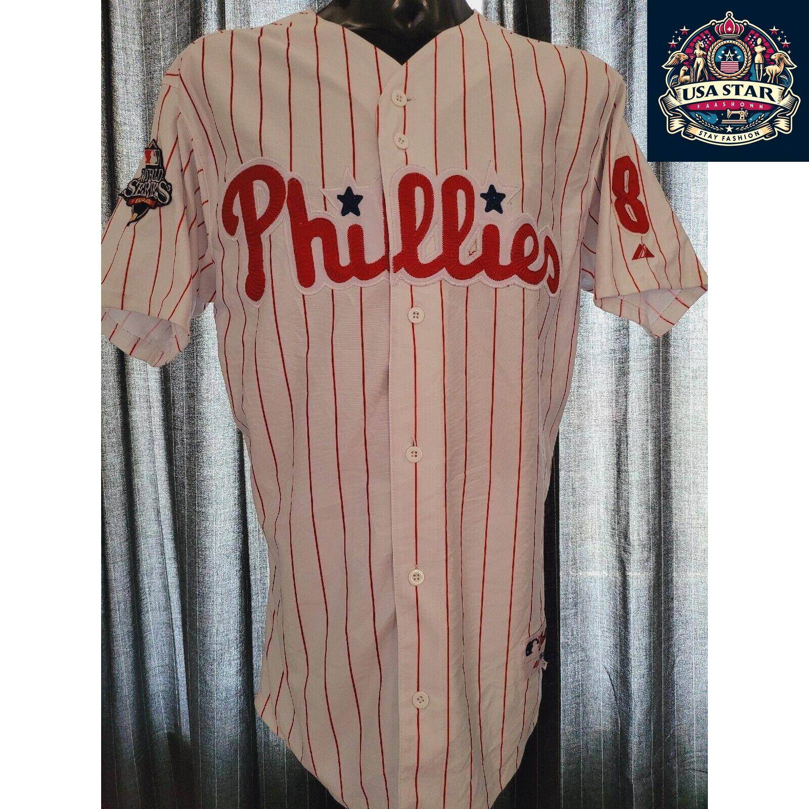Shane Victorino 8 Vintage Phillies World Series Jersey 2008 Fall Classic Size 50 L - USASTARFASHION