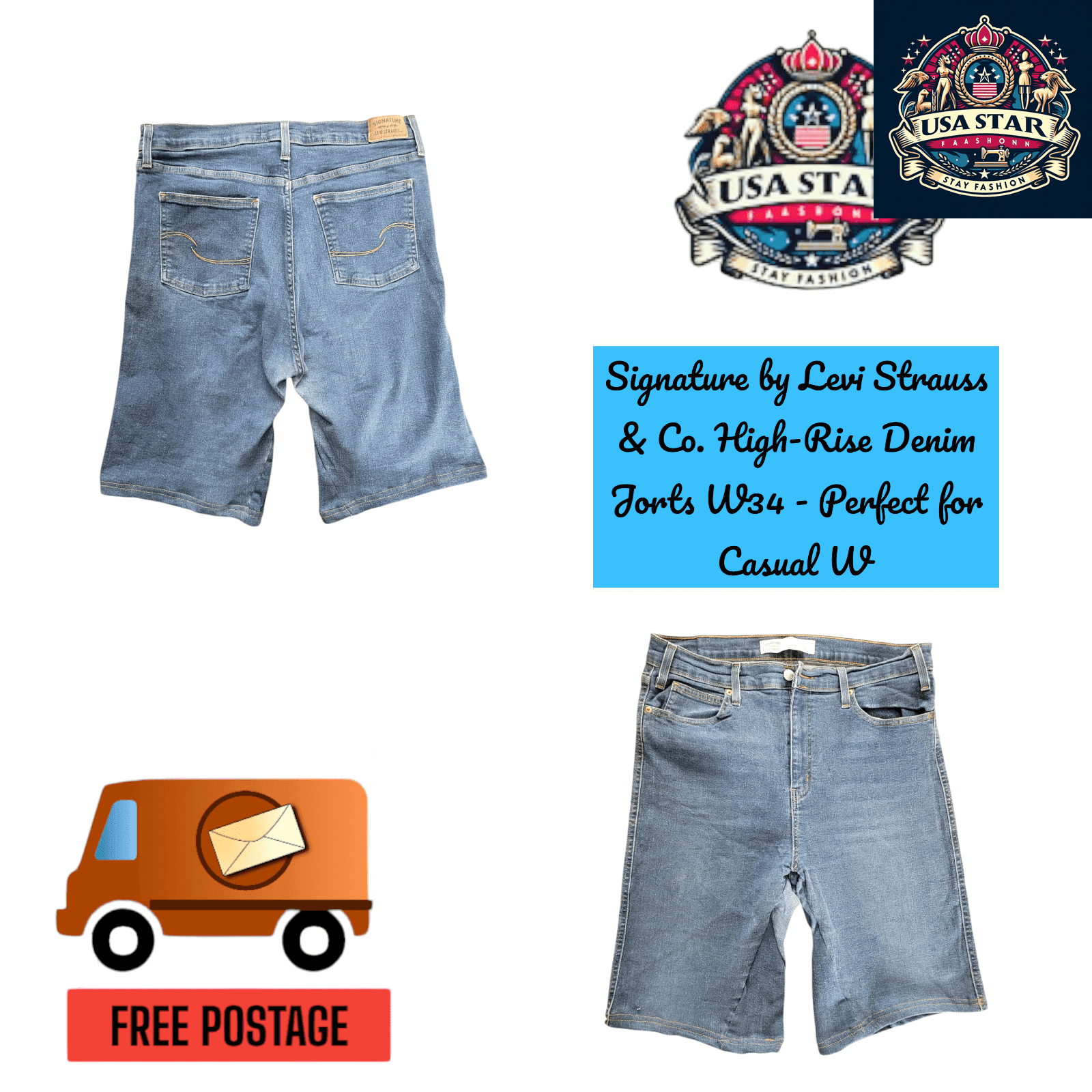 Signature Levi Strauss High - Rise W34 Denim Jorts - Trendy, Comfortable Fit for Casual Style - USASTARFASHION