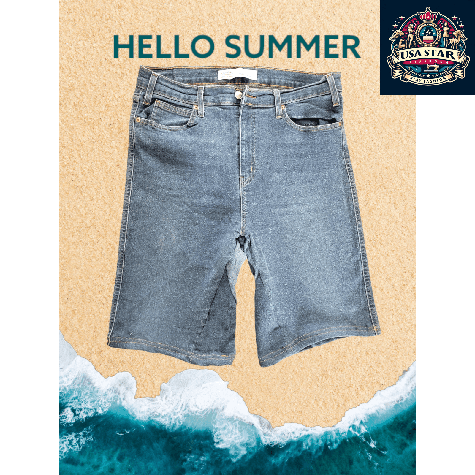Signature Levi Strauss High - Rise W34 Denim Jorts - Trendy, Comfortable Fit for Casual Style - USASTARFASHION