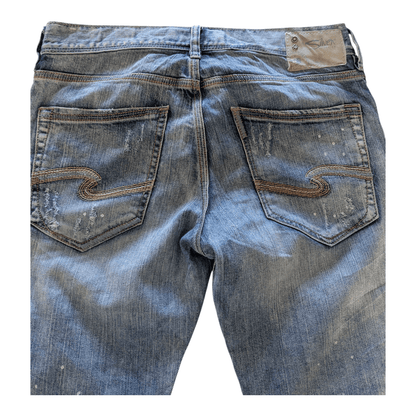 Silver Jeans Co. Eddie Men’s Jeans W31 L32 Relaxed Fit Straight Leg Blue Denim - USASTARFASHION