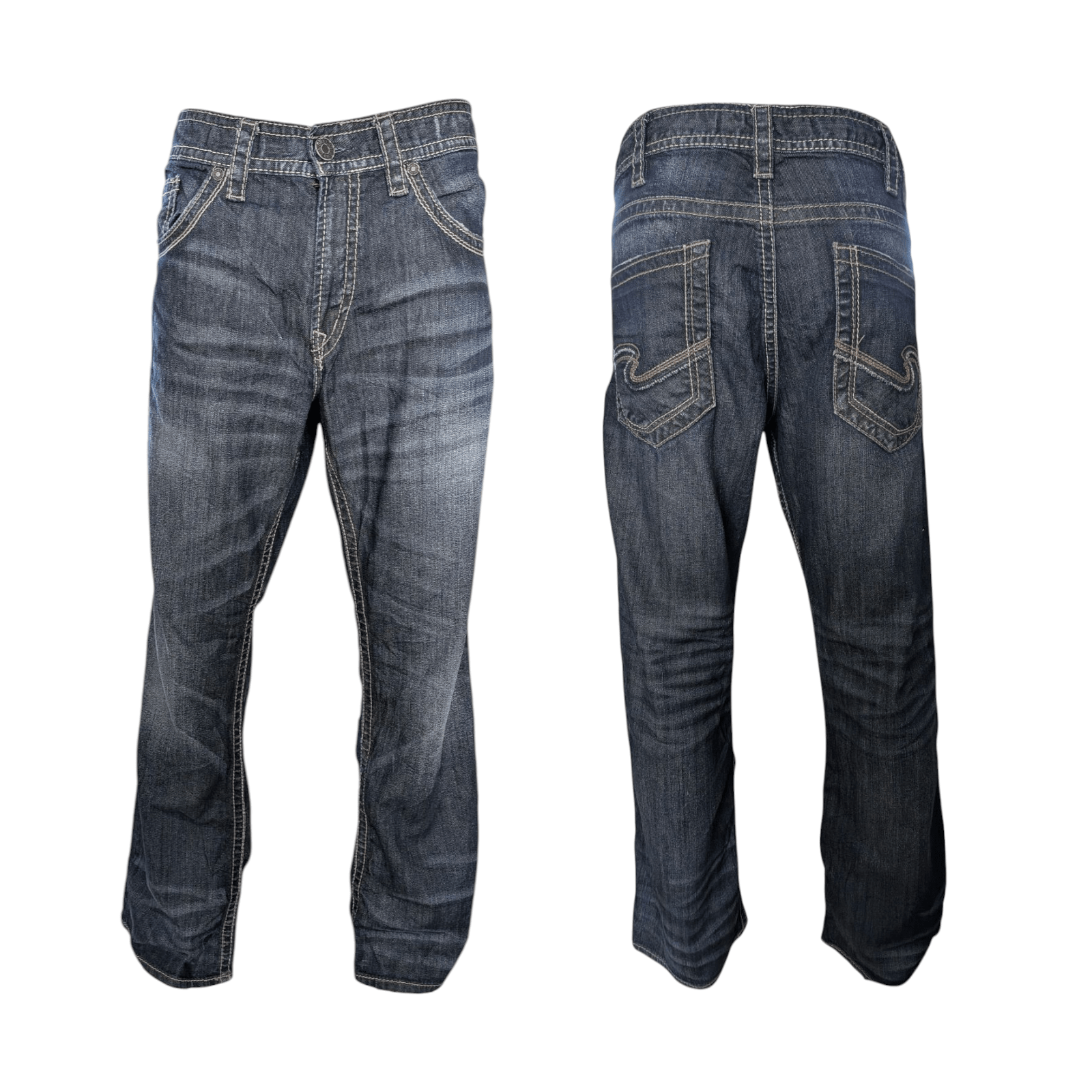 Silver Jeans Co. ZAC Men’s Jeans W36 L32 Dark Wash Straight Fit Denim - USASTARFASHION