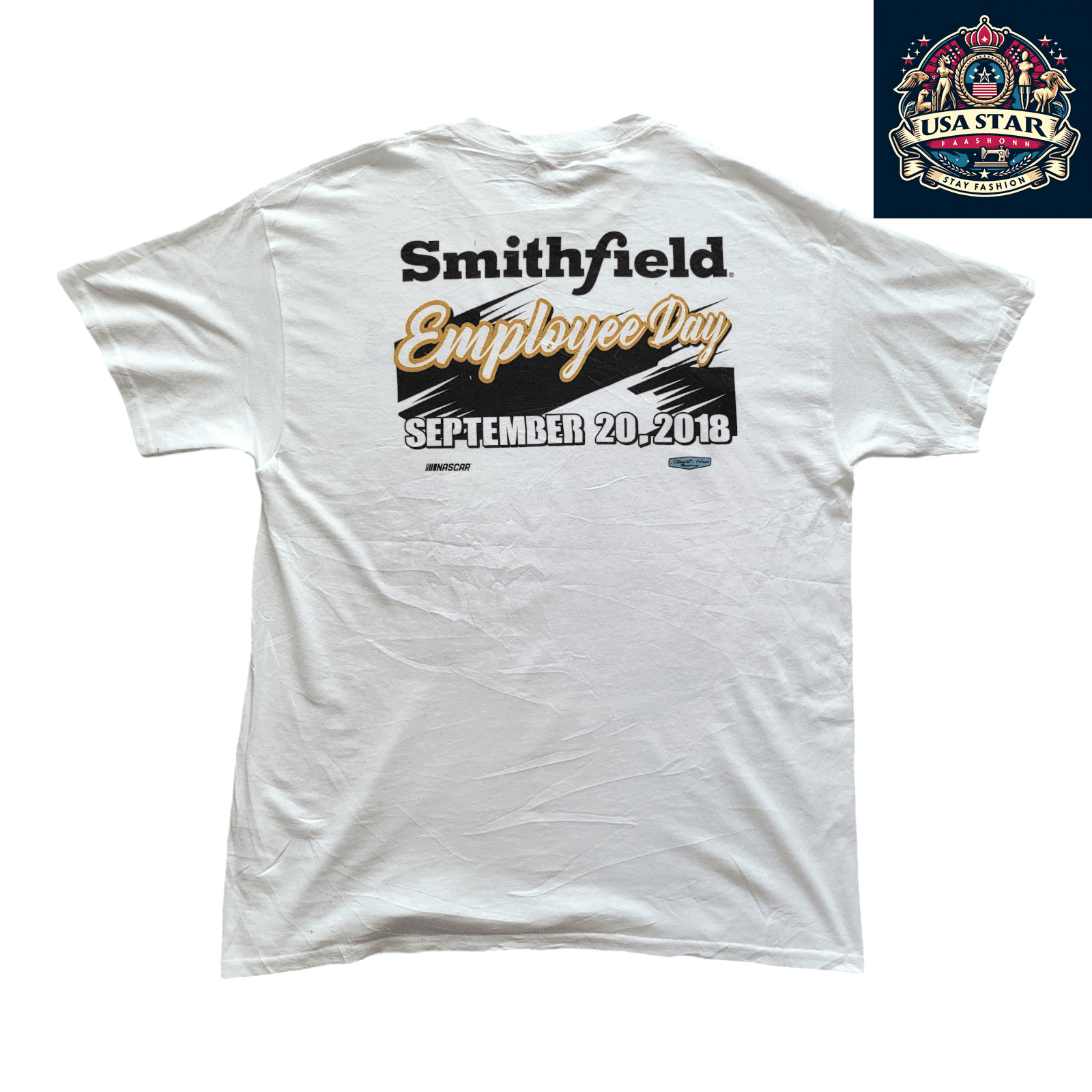 Smithfield Racing T-Shirt 2018 NASCAR Employee Day L 100% Cotton Stewart - Haas Racing Design - USASTARFASHION